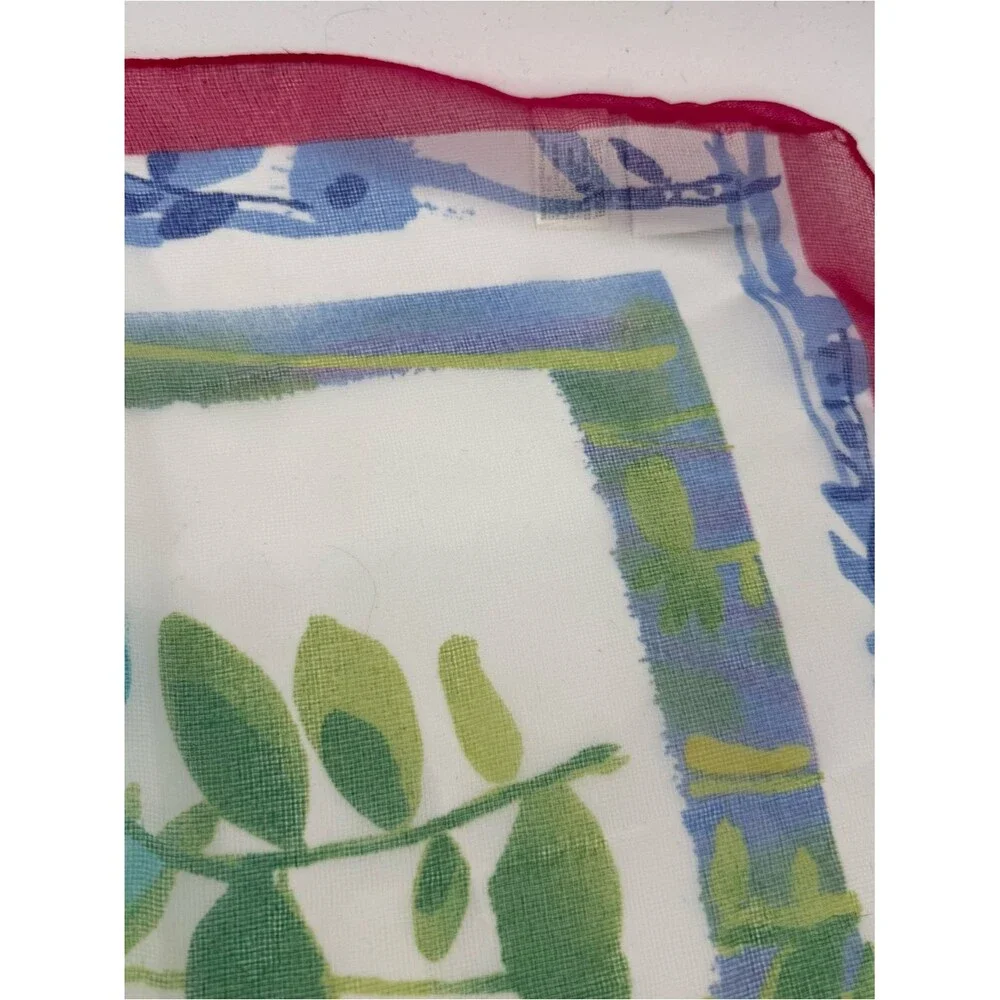 Hasting & Smith Vintage Floral Sheer Square Scarf Blue Pink Accessory Garden